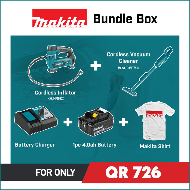 Picture of Deal2204 – Cordless Air Inflator + Cordless Vaccum Cleaner + 1 Battery + 1 Charger + Makita T Shirt