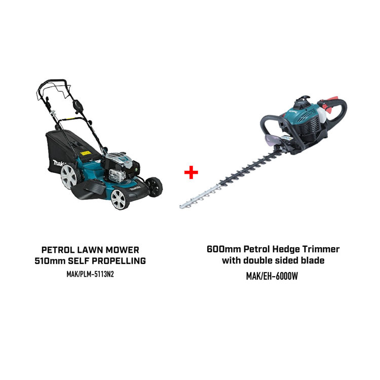 Picture of PETROL LAWN MOWER 510mm SELF PROPELLING, 600mm Petrol Hedge Trimmer with double sided blade